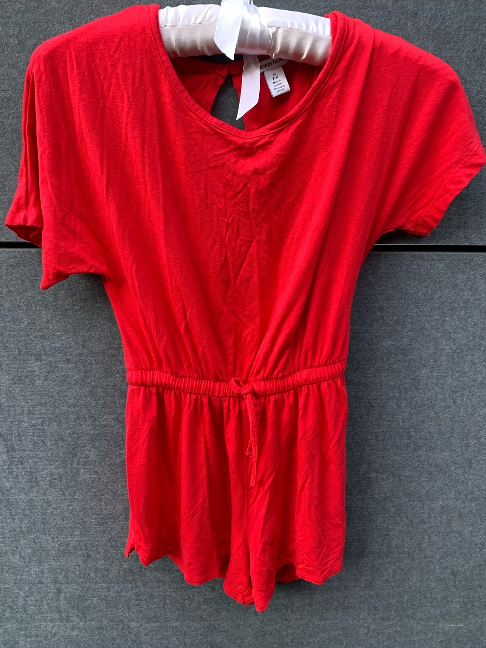 Nordstrom Red Short-Sleeve Drawstring Waist Romper